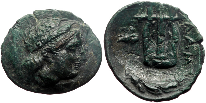 Mysia, Lampsakos AE (Bronze, 3.25, 22mm) ca. 2nd-1st century BC.
Obv.: Laureate ...