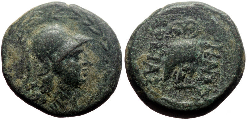 Mysia, Pergamon AE (Bronze, 5.73g, 18mm) ca 133-27 BC
Obv: Helmeted head of Athe...