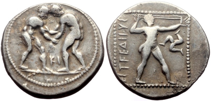 Pamphylia, Aspendos AR Stater (Silver, 10.78g, 23mm) ca 380/75-330/25 BC.
Obv: ...