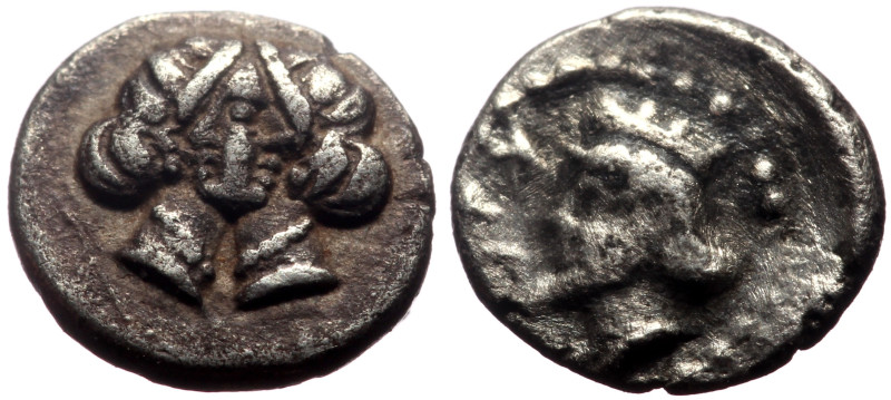 Cilicia, Uncertain AR Hemiobol (Silver, 0.31g, 7mm) 4th century BC. 
Obv: Two co...