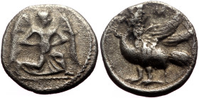 Cilicia, Mallos AR Obol (Silver, 0.73g, 9mm) ca 385-375 BC. 
Obv: Winged male figure advancing right, holding disk 
Rev: Swan standing left; M above. ...