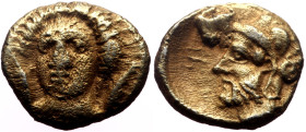 Unidentified Greek, Cilicia (?) AV fraction (Gold, 0.68g, 9mm)
Obv: Female head facing
Rev: Male bearded head left, astragallos (?) and aramaic letter...