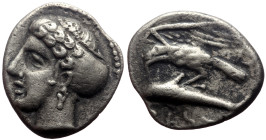 Paphlagonia, Sinope, Ariarathes (Satrap, ca 328-325 BC) AR Drachm (Silver, 5.65g, 20mm) 
Obv: Head of nymph left, hair in sakkos; Aramaic letters behi...