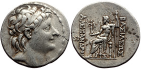 Seleukid Kings of Syria, Alexander II Zabinas (128-122 BC) AR Tetradrachm (Silver, 16.53g, 29mm) Antioch on the Orontes. 
Obv: Diademed head of Alexan...