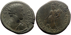 Caria, Apollonia Salbace AE (Bronze, 9.55g, 27mm) Geta (Caesar, 198-209) Nicostratus, magistrate. 
Obv: Bareheaded, draped, and cuirassed bust right 
...