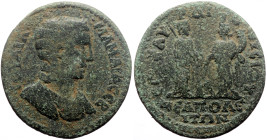 *Unknown to RPC, never recorded by acsearch, seems to be uknown to major references*
Caria, Neapolis ad Harpasum AE (Bronze, 10.39g, 30mm) Julia Mamae...