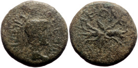 Lydia, Philadelphia AE (Bronze, 2.70g, 15mm) Tiberius (14-37) 
Obv: ΤΙΒΕΡΙΟΝ ϹΕΒΑϹΤΟΝ; bare head of Tiberius, right
Rev: ΝΕΟΚΕϹΑΡΕΙΣ; winged thunderbo...