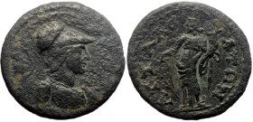Lydia, Attalea AE (Bronze, 3.75g, 19mm) Pseudo-autonomous, time of Commodus to Severus Alexander, 177-235 
Obv: Helmeted bust of Athena, r., wearing a...