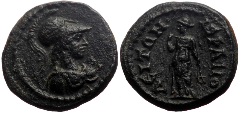 Phrygia, Hierapolis AE (Bronze, 3.06g, 15mm) Uncertain Reign 
Obv: helmeted bust...