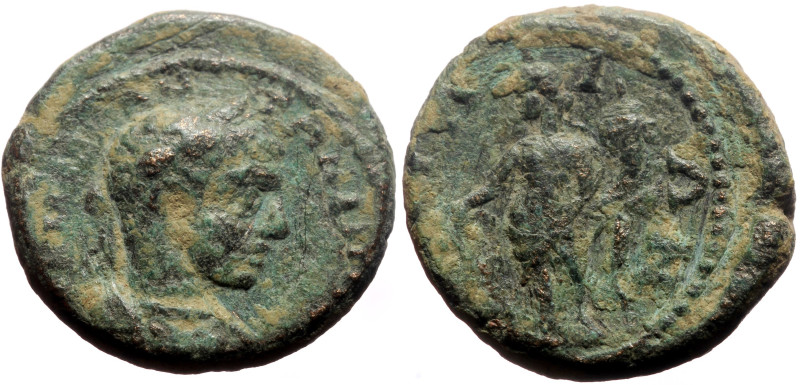 Pamphylia, Perge AE (Bronze, 5.75g, 18mm) Elagabalus (218-222)
Obv: ΑΥ Κ Μ ΑΥ ΑΝ...