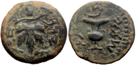 Judaea, Jewish War (66-70) AE Prutah (Bronze, 2.88g, 17mm) 
Obv: Amphora with broad rim and two handles.
Rev: Grape leaf on vine.
Ref: Meshorer 196a; ...