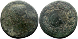Asia Minor, Uncertain mint AE Sestertius (Bronze, 25.28g, 34mm) Augustus, ca 25 BC. 
Obv: AVGVSTVS, bare head right 
Rev: CA within rostral wreath. 
R...