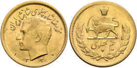 Iran, Pahlavis, Muhammad Reza Shah (AH 1320-1358 / AD 1941-1979) AV 1/2 Pahlavi SH 1330 = 1951 (Gold, 4.09g, 19 mm) Tehran. 
Obv: Bare head of Muhamma...