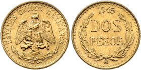 Mexico, Estados Unidos Mexicanos (1905-present) AV 2 Pesos 1945 M (Gold, 1.68g, 13mm), Ciudad de México (Mexico City). 
Obv: ESTADOS UNIDOS MEXICANOS,...
