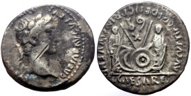 Augustus (27 BC-AD 14) AR Denarius (Silver, 19mm, 3.63g) Lugdunum (Lyon), 2 BC-AD 12. 
Obv: CAESAR AVGVSTV[S DIV]I F PATER PATRIAE, laureate head righ...