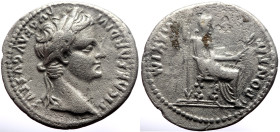 Tiberius (14-37) AR Denarius (Silver, 3.57g, 19mm) Lugdunum, 14-37 
Obv: TI CAESAR DIVI – AVG F AVGVSTVS Laureate head r. 
Rev: PONTIF MAXIM Draped fe...