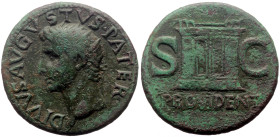 Divus Augustus (died AD 14) AE As (Bronze, 10.47g, 28mm) Rome, 22-30. 
Obv: DIVVS AVGVSTVS PATER , radiate head facing left. 
Rev: PROVIDENT, altar-en...