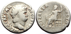 Nero (54-68) AR Denarius (Silver, 3.15g, 18mm) Rome, 64-65 
Obv: NERO CAESAR AVGVSTVS, Laureate head of Nero right. 
Rev: IVPITER CVSTOS, Jupiter enth...