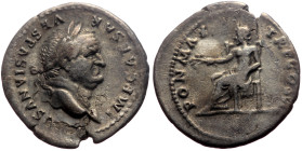 Vespasian (69-79) AR Denarius (Silver, 2.71g, 20mm) Rome, 75 
Obv: IMP CAESAR - VESPASIANVS AVG Head laureate right. 
Rev: PON MAX - TR P COS VI Pax s...