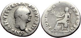 Vespasian (69-79) AR Denarius (Silver, 3.06g, 19mm) Rome, 75 
Obv: Obv: IMP CAESAR - VESPASIANVS AVG, Head laureate right. 
Rev: PON MAX - TR P COS VI...