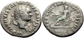 *Rare countermark!*
Titus (Augustus, 79-81) AR Denarius (Silver, 3.10g, 19mm) after 1st July 79 
Obv: IMP TITVS CAES VESPASIAN AVG P M, Laureate head ...