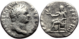 Titus (Caesar, 69-79) AR Denarius (Silver, 2.62g, 18mm) Rome, 75
Obv: T CAESAR – IMP VESPASIAN, Laureate head r. 
Rev: PONTIF – TR P COS IIII Pax seat...