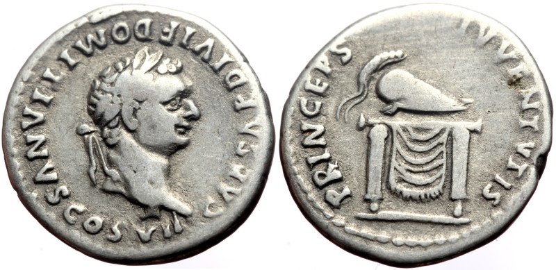 Domitian (Caesar, 69-81) AR Denarius (Silver, 3.41g, 18mm) Rome, 80-81. 
Obv: CA...