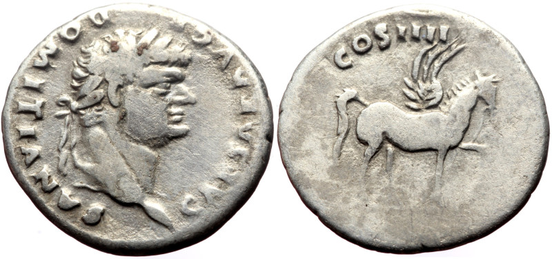 Domitian (Caesar, 69-81) AR Denarius (Silver, 3.01g, 19mm) Rome, 76-77. 
Obv: CA...