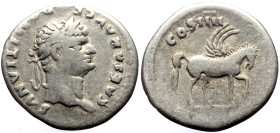 Domitian (Caesar, 71-81) AR Denarius (Silver, 3.25g, 19mm) Rome, 76 
Obv: CAESAR AVG F - DOMITIANVS Head laureate right. 
Rev: COS IIII Pegasus standi...