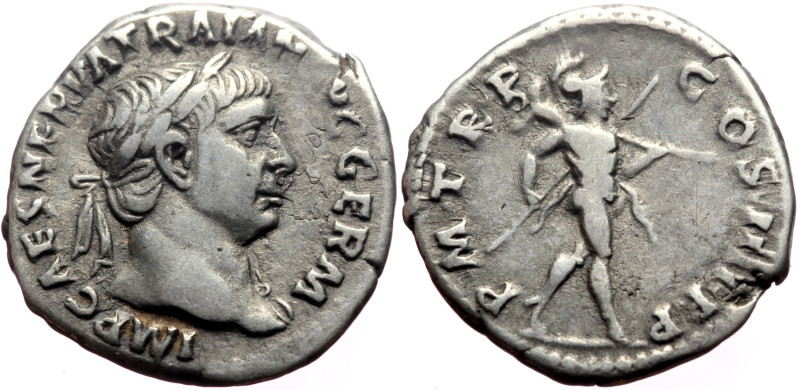 Trajan (98-117) AR Denarius (Silver, 3.53g, 18mm) Rome, 101-102. 
Obv: IMP CAES ...