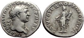 Trajan (98-117) AR Denarius (Silver, 3.26g, 19mm) Rome, 107-108, 
Obv: IMP TRAIANO AVG GER DAC P M TR P, laureate, head right, drapery on far shoulder...