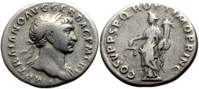 Trajan (98-117) AR Denarius (Silver, 3.35g, 18mm) Rome, 107-108, 
Obv: IMP TRAIANO AVG GER DAC P M TR P, laureate, head right, drapery on far shoulder...