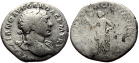 Trajan (98-117) AR Denarius (Silver, 3.11g, 19mm) Rome, 107-111. 
Obv: IMP TRAIANO AVG GER DAC P M TR P, laureate bust right, slight drapery 
Rev: COS...