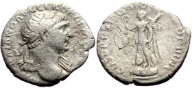 Trajan (98-117) AR Denarius (Silver, 2.69g, 18mm) Rome, ca 108-109. 
Obv: IMP TRAIANO AVG GER DAC P M TR P, Laureate head of Trajan to right, with sli...