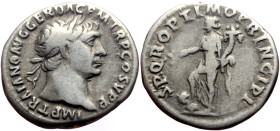 Trajan (98-117) AR Denarius (Silver, 3.29g, 18mm) Rome, 103-107. 
Obv: IMP TRAIANO AVG GER DAC P M TR P COS V P P Laureate head of Trajan to right. Re...