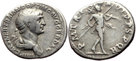 Trajan (98-117) AR Denarius (Silver, 3.56g, 19mm) Rome, 112-114. 
Obv: IMP TRAIANO AVG GER DAC P M TR P COS VI P P, laureate and draped bust right 
Re...