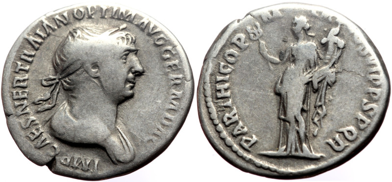 Trajan (98-117) AR Denarius (Silver, 3.14g, 18mm) Rome, 114-117. 
Obv: IMP CAES ...