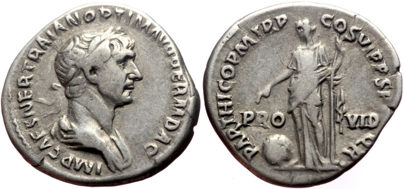 Trajan (98-117) AR Denarius (Silver, 3.41g, 19mm) Rome, 114-117. 
Obv: IMP CAES ...