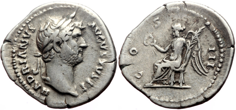 Hadrian (117-138) AR Denarius (Silver, 3.45g, 19mm) Rome, 124-128. 
Obv: HADRIAN...