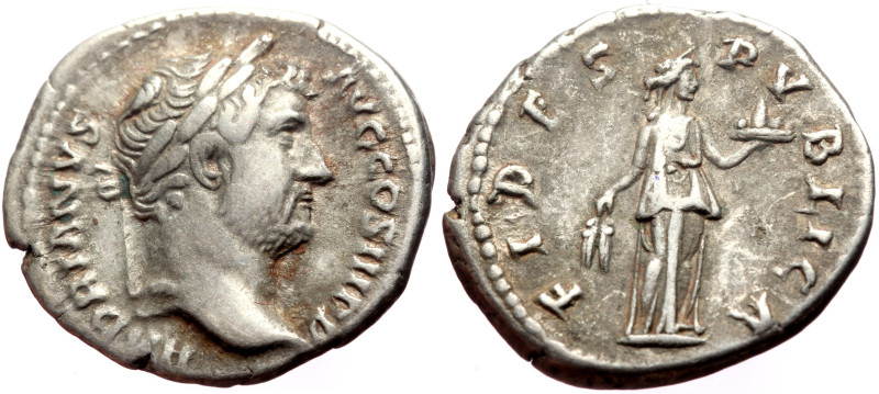 Hadrian (117-138) AR Denarius (Silver, 3.28g, 18mm) Rome, 134-138. 
Obv: HADRIAN...