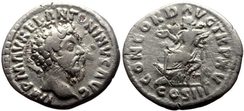 Marcus Aurelius (161-180) AR Denarius (Silver, 3.06g, 18mm) Rome, 161. 
Obv: IMP...