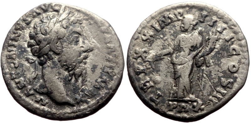 Marcus Aurelius (161-180) AR Denarius (Silver, 2.95g, 18mm) Rome, 166.
Obv: M A...