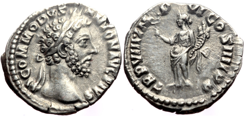 Commodus (177-192) AR Denarius (Silver, 2.95g, 18mm) Rome, 183-184. 
Obv: M COMM...