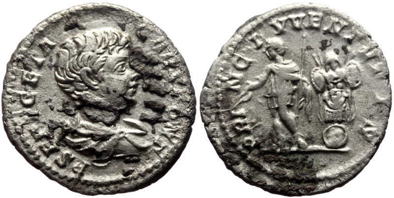 Geta (Caesar, 198-209) AR Denarius (Silver, 2.39g, 19mm) Rome, 201-202. 
Obv: P ...