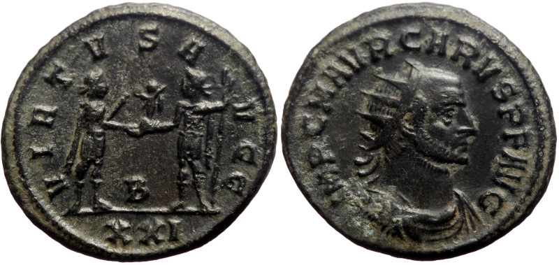 Carus (282-283) AE silvered Antoninianus (Bronze, 3.50g, 21mm) Antioch.
Obv: IMP...