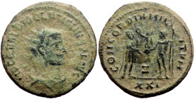 Diocletian (284-305) AE Antoninianus (Bronze, 4.00g, 21mm) Antioch, 293-295.
Obv: IMP C C VAL DIOCLETIANVS P F AVG, radiate, draped and cuirassed bus...