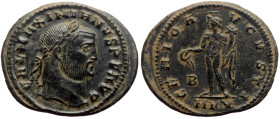 Galerius (305-311) AE Follis (Bronze, 6.34g, 29mm) Cyzicus, ca 311. 
Obv: GAL MAXIMIANVS P F AVG Laureate head of Galerius to right. 
Rev: GENIO AVGVS...