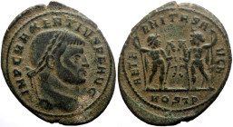 Maxentius (306-312) AE (Bronze, 5.66g, 28mm) Ostia, 309-312. 
Obv: IMP C MAXENTIVS P F AVG, laureate head right 
Rev: AETERNITAS AVG N, Castor and Pol...
