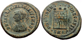 Licinius II (Caesar, 317-324) AE Follis (Bronze, 3.22g, 19mm) Heraclea, 318-20
Obv: D N VAL LICIN LICINIVS NOB C, laureate and mantled bust left, hol...