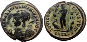 Licinius II (Caesar, 317-324) AE Follis (Bronze, 2.54g, 20mm) Antioch
Obv: D N VAL LICIN LICINIVS NOB C, helmeted and cuirassed bust left, holding spe...